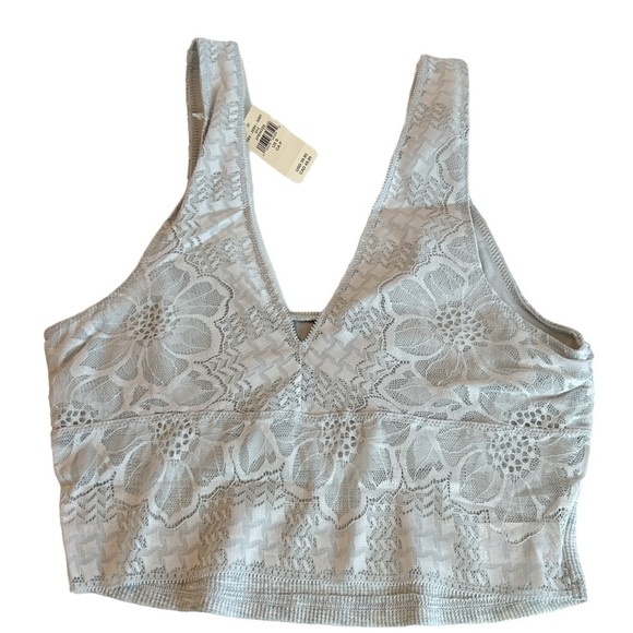 aerie Other - Aerie Floral Lace Front Waffle Knit Back V Neck Wide Strap Bralette Gray Size S